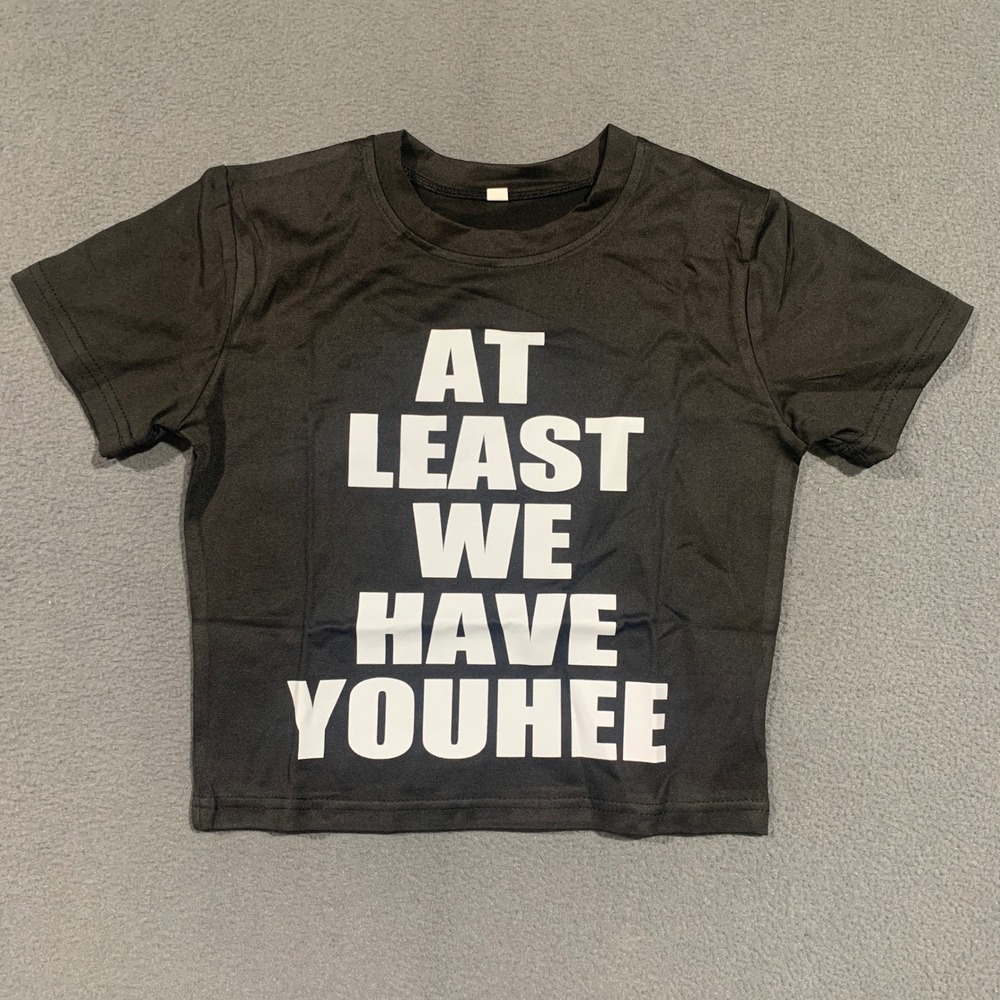 At Least We Have Youhee Black Graphic Baby Tee Crop Top Shirt Womens Size Medium